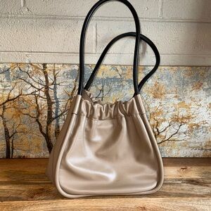 Proenza Schouler Ruched Tote Taupe Drawstring Shoulder Bag with Black Straps